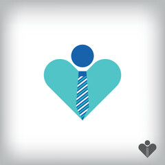 Heart and businessman tie logo. Unique design identity. Geometric flat logo template.