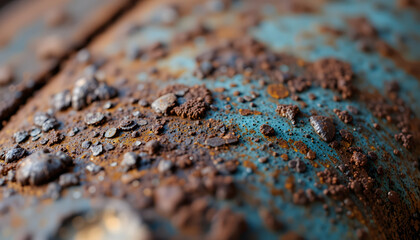 Close-up macro of a rough, rusty brown metal plate with a natural, grunge texture and old surface pattern