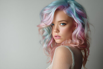 Woman with Two-Tone Pastel Hair