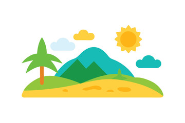 Tropical Paradise: A vibrant illustration captures the essence of a tropical paradise, with a lush green island, majestic mountains, sunny skies, and fluffy clouds.