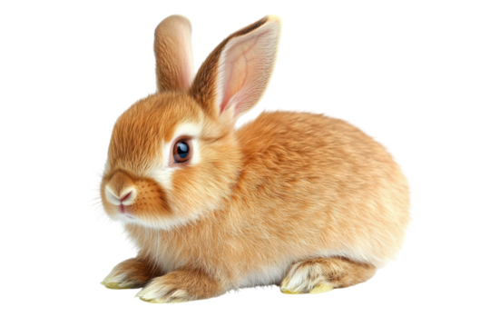 Adorable Fluffy Brown Baby Rabbit Sitting isolated on a transparent background - Powered by Adobe