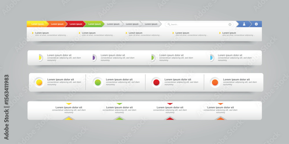 Fototapete Web site design navigation template elements with colorful set. Modern minimal menu bar. vector illustration