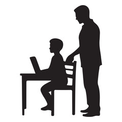 Teacher and Student Silhouette Icon – Online Learning, Tutoring, and Education Vector Illustration