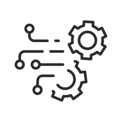 digital gears icon, function setting, function automated system, digital transformation, useful technology ai, thin linear vector illustration