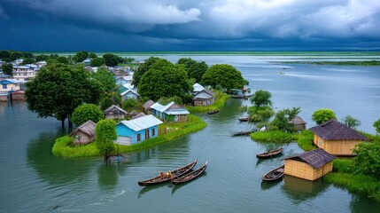 Flooded Coastal Town Bangladesh During