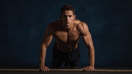 Muscular Athlete in Push-up Position Displaying Strength and Determination