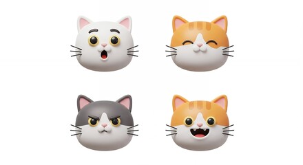 Four cartoon cat heads with diverse expressions