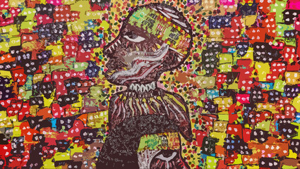 Close up of a mosaic of an ancient egyptian temple