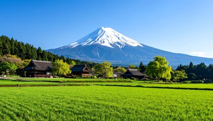 Mount Fuji oversees rural farmland views