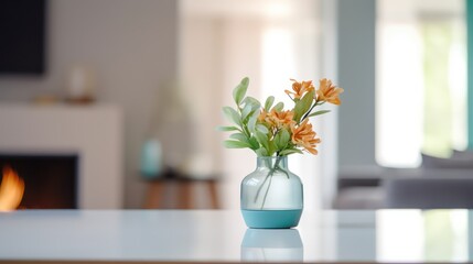 A beautiful floral bouquet in a glass vase adorning a table, perfect for home interior design