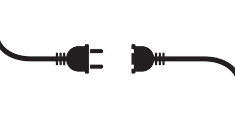 Black Disconnected Power Plug and Socket Icon, vector illustration