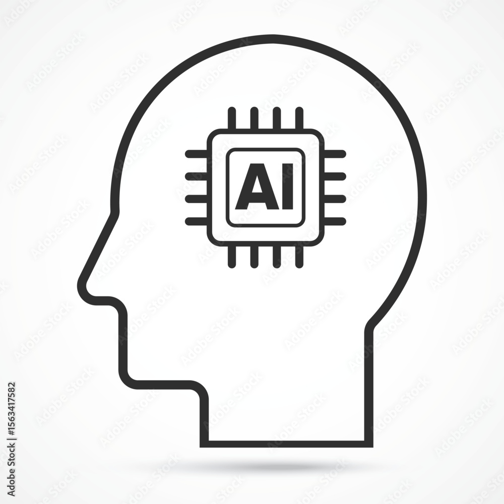 Fototapete human head with embedded microchip icon with white background, concept of ai brain integration and s
