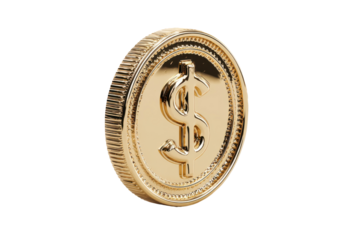 Gold coin dollar sign currency wealth finance money luxury success isolated on a transparent background