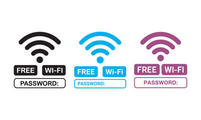 Free Wi-Fi Password Sign Icons, Wireless Internet Access, vector illustration