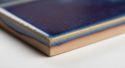 Close-up of a handcrafted ceramic tile with a reactive glaze, showing depth and texture , Captivating macro shot of an artisan tile, highlighting the interplay of color and light
