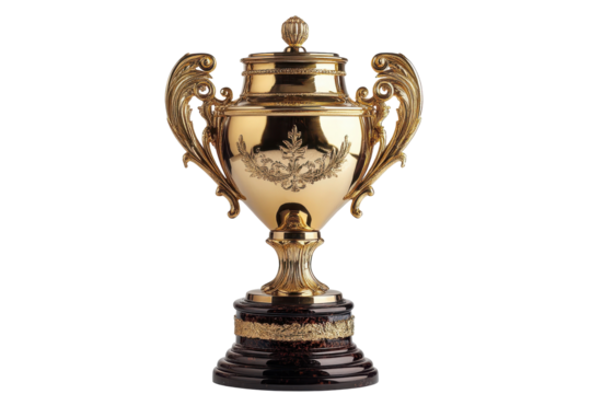 Elegant Gold Trophy Award Winning Achievement Success, isolated on a transparent background