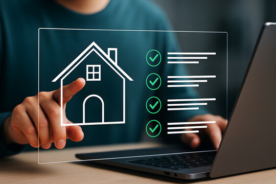 Person interacting with digital house checklist technology