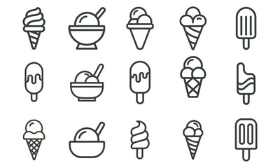 Ice Cream and Dessert Outline Icons Set, vector illustration
