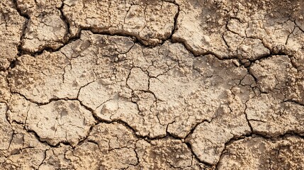 Dry cracked earth texture with deep fissures showing geological layers, drought and climate change concept, arid landscape and global warming effects.
