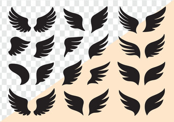 Obraz premium Collection of black wing silhouettes various styles wings feather