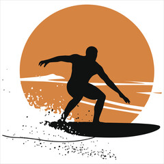 Sunrise Surfer Silhouette - Dynamic Ocean Sports Vector Art