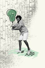 Sketch pop image sketch vertical collage of happy businessman businesswoman stand light bulb idea...