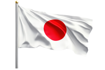 Japanese flag waving proudly on a flagpole national symbol of Japan, isolated on a transparent background