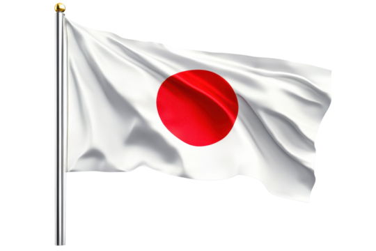 Japanese flag waving proudly on a flagpole national symbol of Japan, isolated on a transparent background - Powered by Adobe