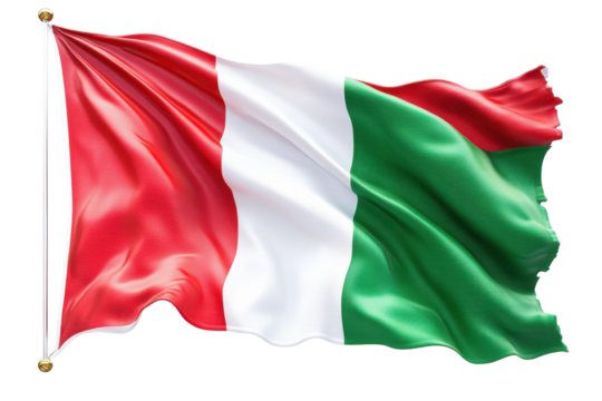 Madagascar flag waving proudly national symbol red white green colors isolated on a transparent background