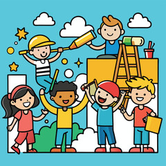 happy family with children