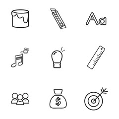 Iconic Essentials: A meticulously crafted collection of versatile black line icons, each symbolizing core elements of creativity, education, and business.