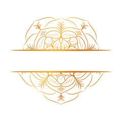 Elegant Mandala Frame with Center Divider for Text, Gold Outline Floral Design
