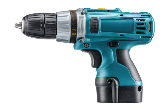 Teal cordless drill power tool isolated on black background isolated on a transparent background