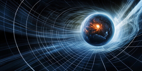 Gravitational theory visualized with cosmic elements and dynamics Generative AI