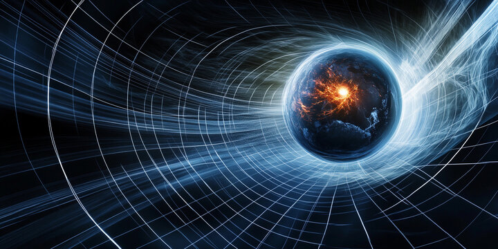 Gravitational theory visualized with cosmic elements and dynamics Generative AI - Powered by Adobe