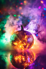 Shiny disco ball reflecting colorful lights at a party Generative AI