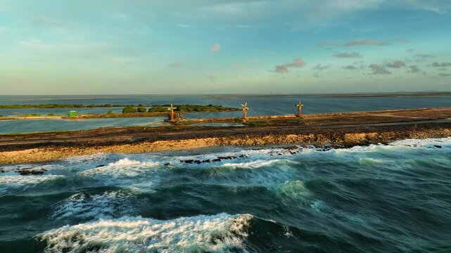 Aerial View of Windmills along the Coast, Caribbean Netherlands.