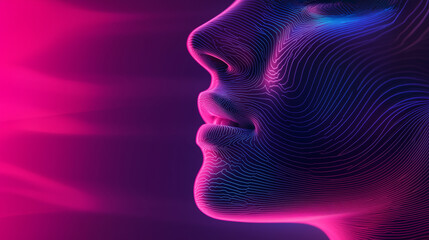 Obraz premium Digital human face rendered in glowing lines shows abstract futuristic technology and conceptual artificial intelligence.