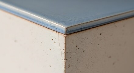 Macro View of Vintage Crackle Glaze Tiles on Plinth , Close-Up of Textured Blue Tiles and Weathered White Plinth