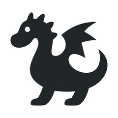 Fototapeta premium Black silhouette of a cartoon dragon with curved tail and prominent wings