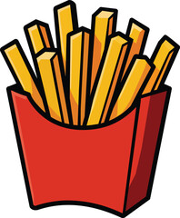 Cartoon Illustration of French Fries in Red Box 