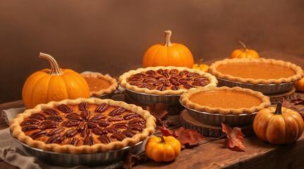 Delicious pecan and pumpkin pies celebrating autumn festivities
