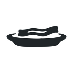 Black and white icon of bacon slice in a frying pan