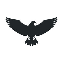 Naklejka premium Silhouette of a soaring eagle with outstretched wings on a white background