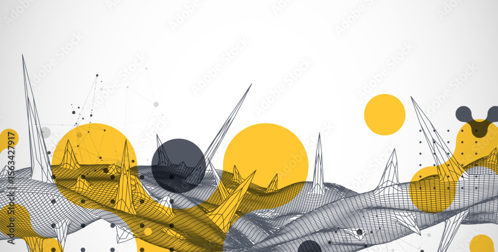 Poster wireframe science background with plexus effect. futuristic vector illustration.