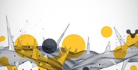 Wireframe science background with plexus effect. Futuristic vector illustration.