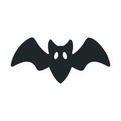 Simple black bat icon with outstretched wings in minimalist design
