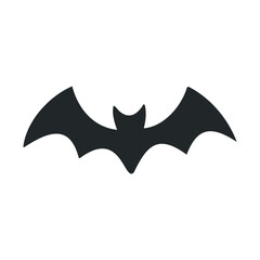 Silhouette of flying bat with outstretched wings on white background