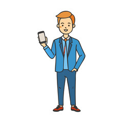 Simple Vector Illustration of a Young Men Holding Phone
