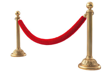 Golden stanchions and red velvet rope barrier VIP access exclusive event isolated on a transparent background
